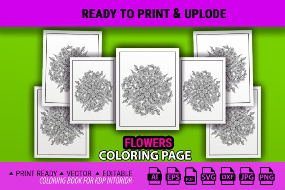 An Editorial Designer Reviews a Flowers Coloring Page KDP Graphic