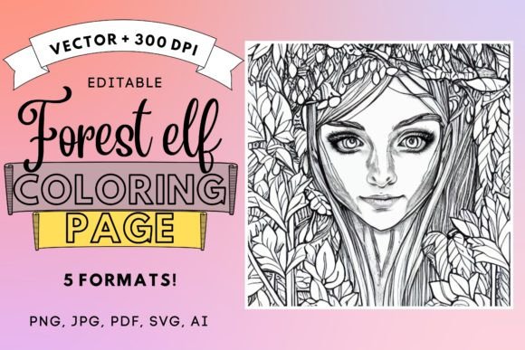 Forest Elf Vector 300dpi Graphics & Coloring Pages Amp