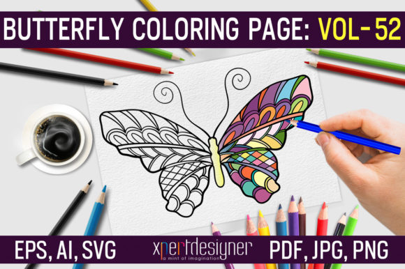 Reviewing Butterfly Coloring Page for Adults 52 for Graphic Design and Editorial Use