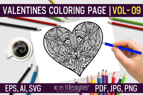 Valentines Coloring Page Vol 09 Graphics & Coloring Amp