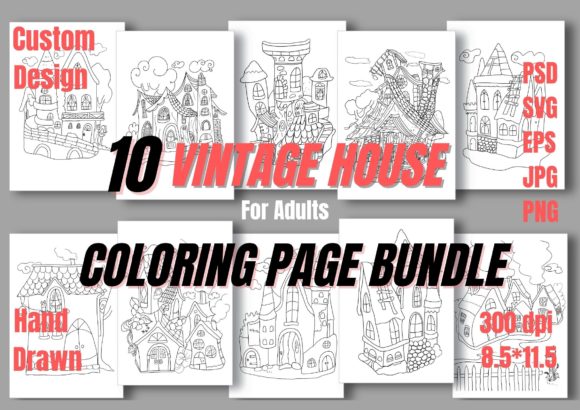 Vintage House Coloring Bundle: A Classic Graphics Asset for Editorial Use